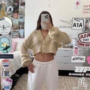 cream urban outfitters knitted cardigan sweater